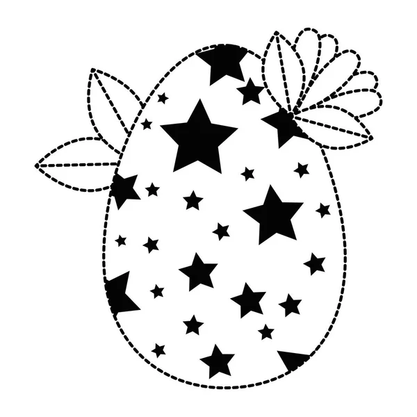 Huevo de Pascua pintado con estrellas y hojas — Vector de stock