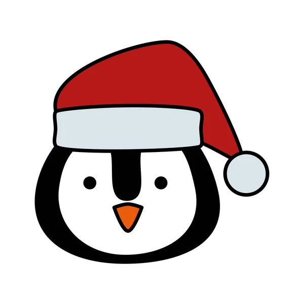 산타 클로스 모자와 귀여운 펭귄 머리 — 스톡 벡터