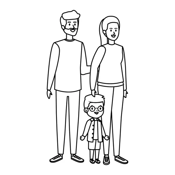 Parents couple with son characters — Stock Vector