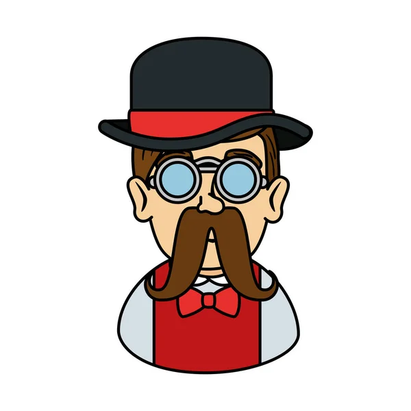 Man hipster met snor en tophat — Stockvector