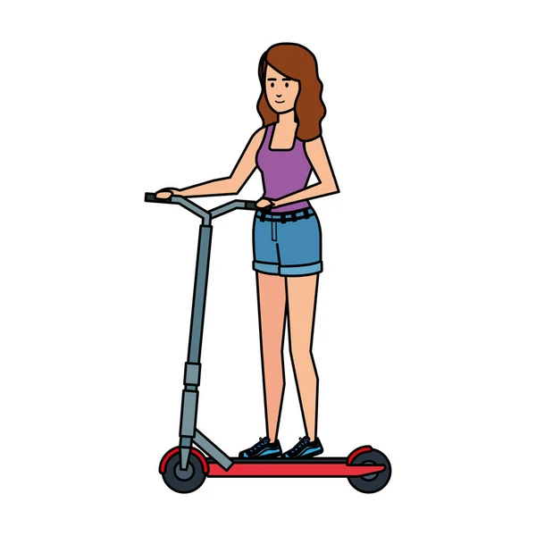 Jeune femme en scooter pliant — Image vectorielle