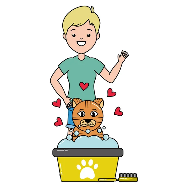 woman cat pet grooming