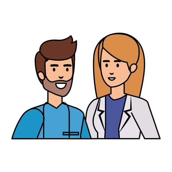 Couple of professionals doctor and surgeon characters — Stock Vector