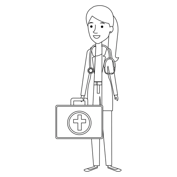 Femme médecin avec kit médical avatar caractère — Image vectorielle