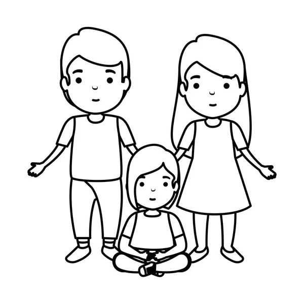 Parents couple with daughter characters — Stock Vector