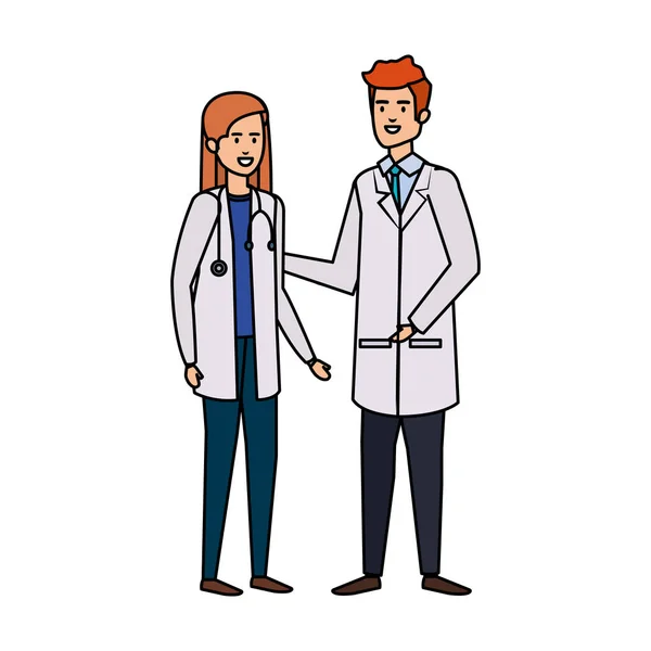 Couple de professionnels médecins avatars personnages — Image vectorielle