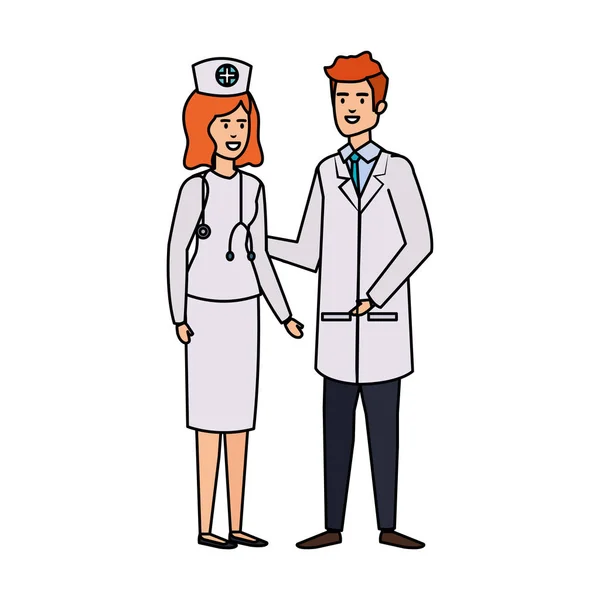 Casal de profissionais médico e enfermeiro personagens — Vetor de Stock