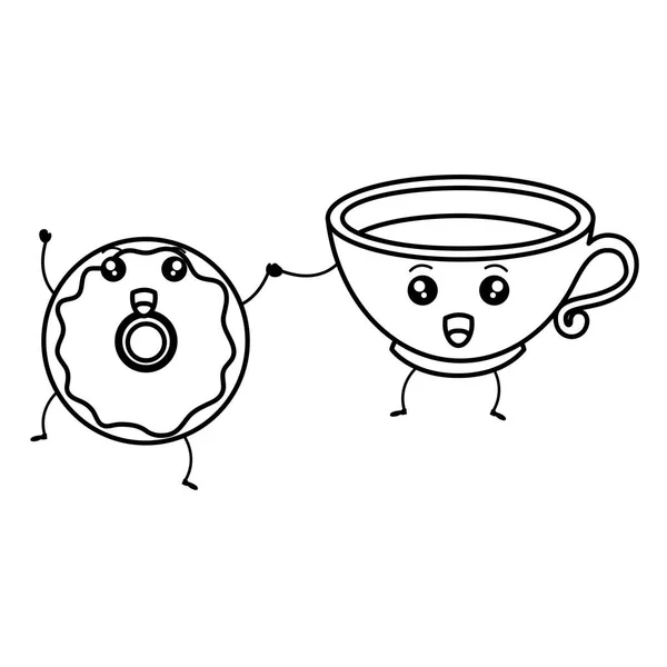 Šálek kávy se sladkým koblihami kawaii — Stockový vektor