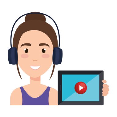 kulaklık ve tablet avatar karakteri ile güzel kadın