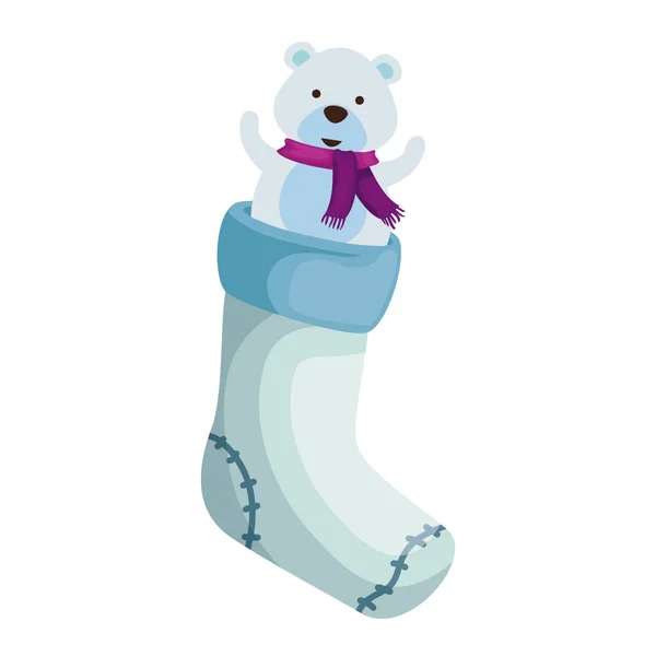 与北极熊的圣诞袜子 — 图库矢量图片