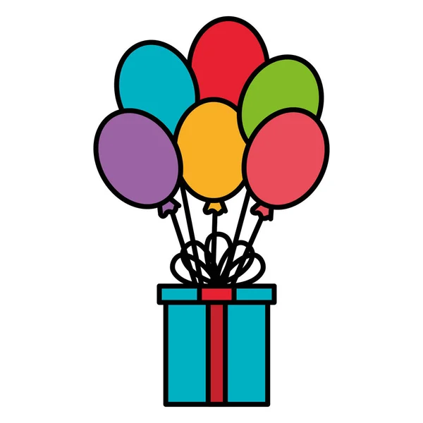 Geschenkbox Geschenk Geburtstag mit Luftballons Helium-Feier — Stockvektor