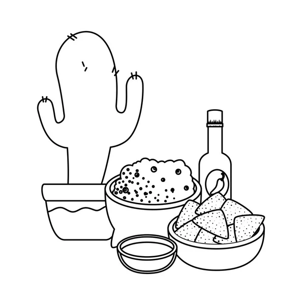 Cactus con deliciosa comida mexicana — Vector de stock