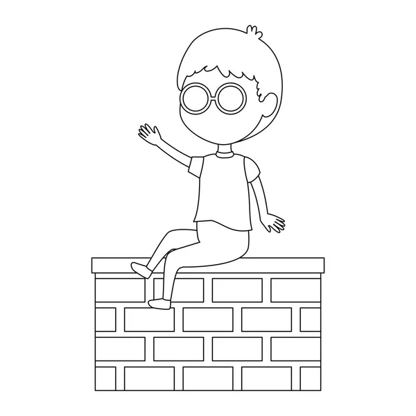 Liten pojke i vägg karaktären — Stock vektor