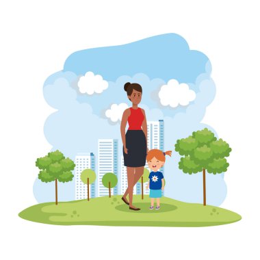 parkta küçük kızı ile afro anne