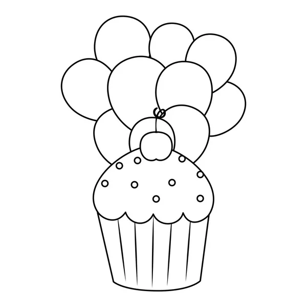 甜杯蛋糕糕点与气球氦 — 图库矢量图片