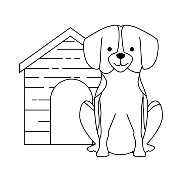 Lindo perro crianza con madera casa carácter — Vector de stock
