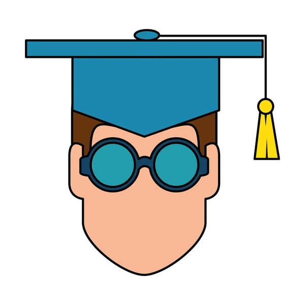 Estudiante cabeza de graduación con sombrero — Vector de stock