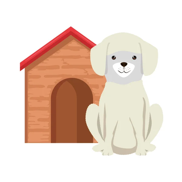 Lindo perro crianza con madera casa carácter — Vector de stock