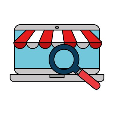 şemsiye ve büyüteç ile dizüstü bilgisayar