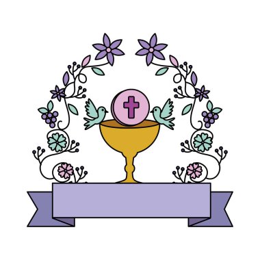 çiçek taç ile kadeh ilk komünyon