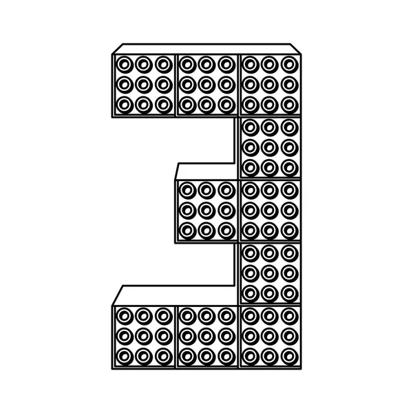 Numéro trois avec des pièces de jouet — Image vectorielle