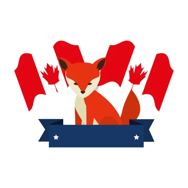 Канадская лиса с флагами — стоковый вектор