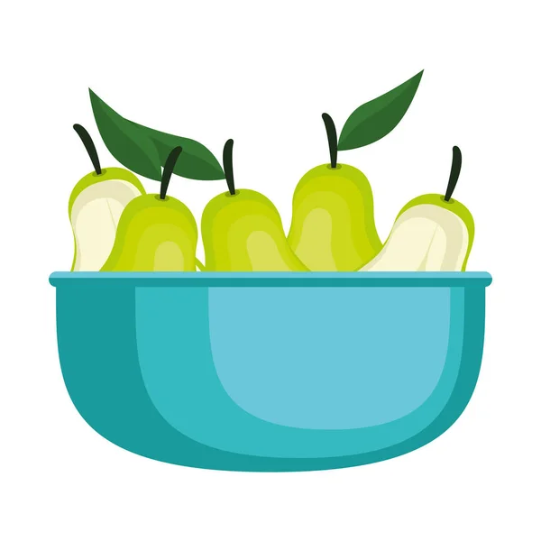 Fresh pears in bowl fruits — Stock Vector