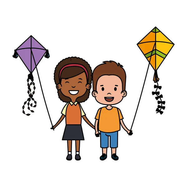 Kinderen paar met vliegeren — Stockvector