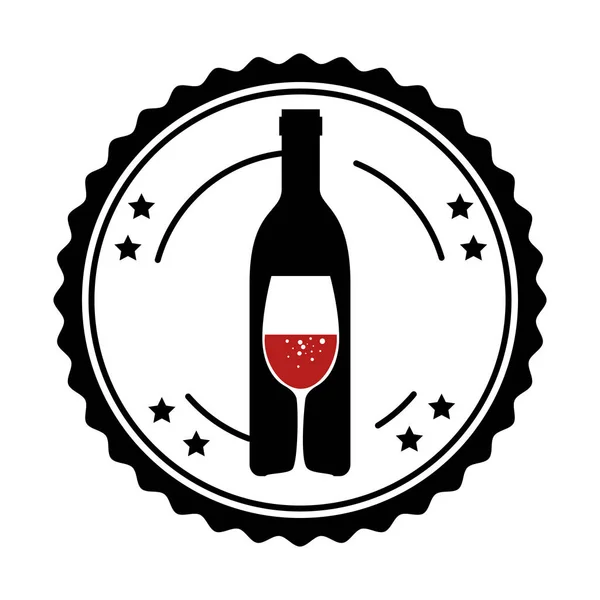 Botella de vino y sello de copa — Vector de stock