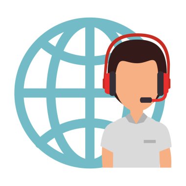 kulaklık ve küre gezegenile lojistik işçi