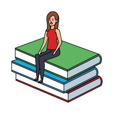 Genç bayan öğretmen kitap karakterinde oturuyor.