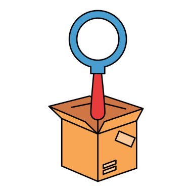 Büyüteç ile kutu karton ambalaj