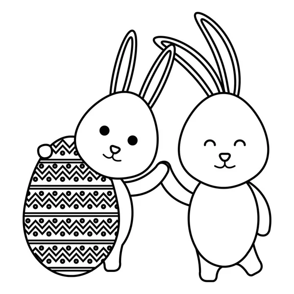 Peinture à l'oeuf avec quelques lapins mignons décoration de Pâques — Image vectorielle