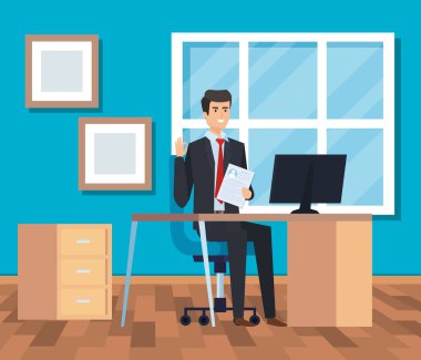 masa ve diplomaları bilgisayar ile profesyonel işadamı