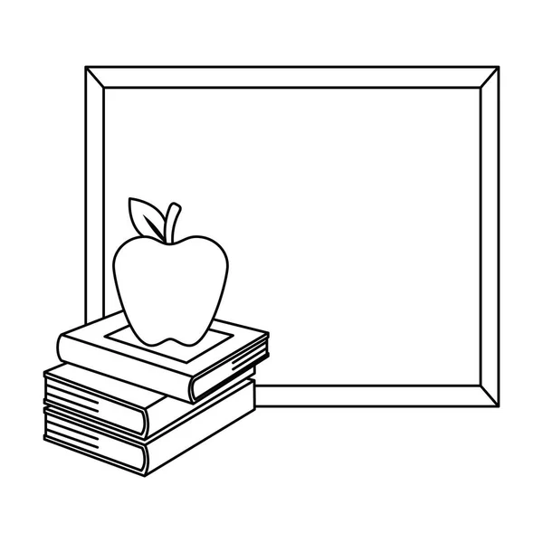 Livros de texto pilha com quadro-negro e maçã —  Vetores de Stock