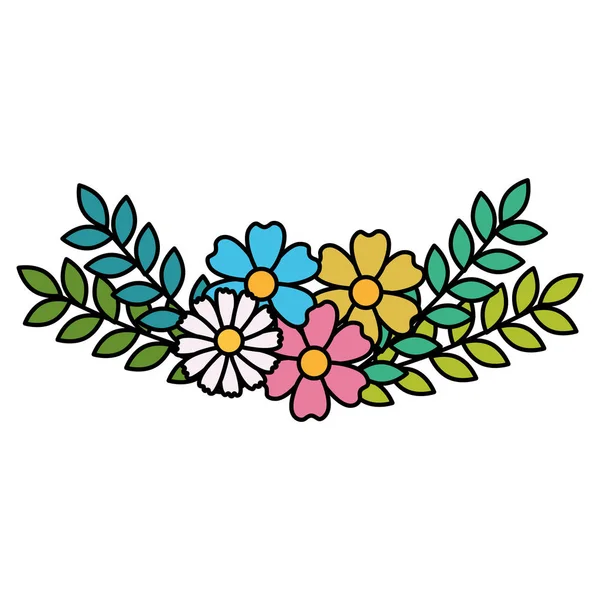 Fleurs et feuilles icône décorative — Image vectorielle
