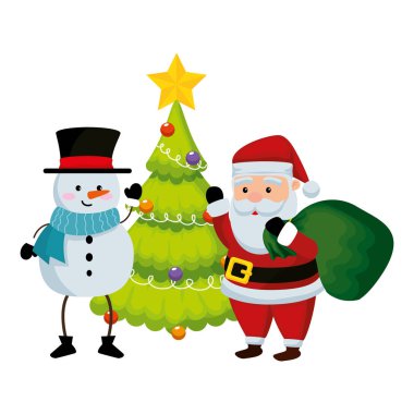 ağaç ile noel baba ve kardan adam