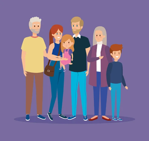 Familia feliz con abuelos e hijos juntos — Vector de stock