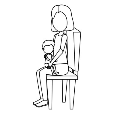 sandalye karakterleri küçük çocuk ile anne