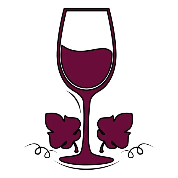 Copa de vino con marco de hojas — Vector de stock