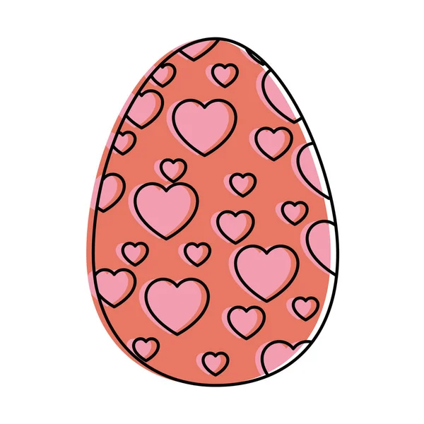 Painted easter egg with hearts celebration icon — Stock Vector