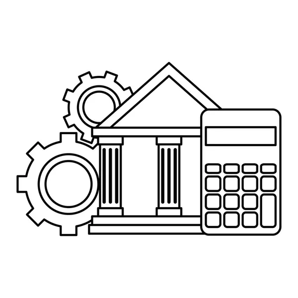 銀行の電卓と歯車建物 — ストックベクタ