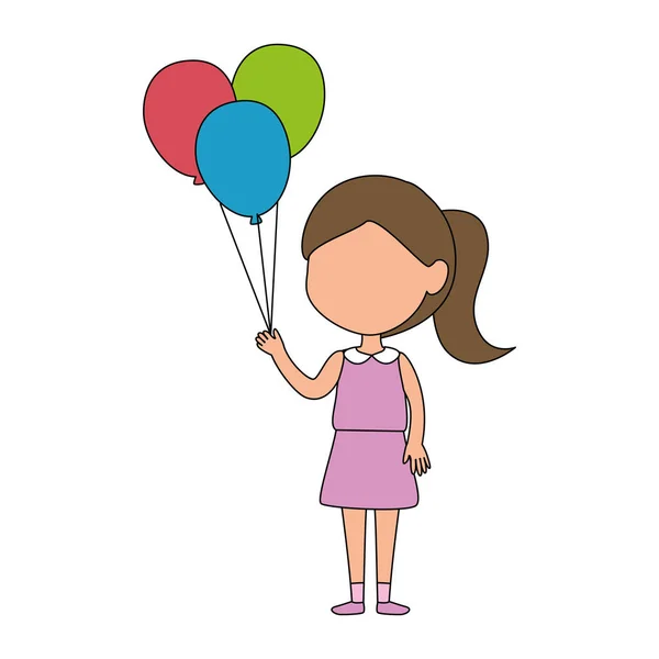 Liten flicka med ballonger helium karaktär — Stock vektor