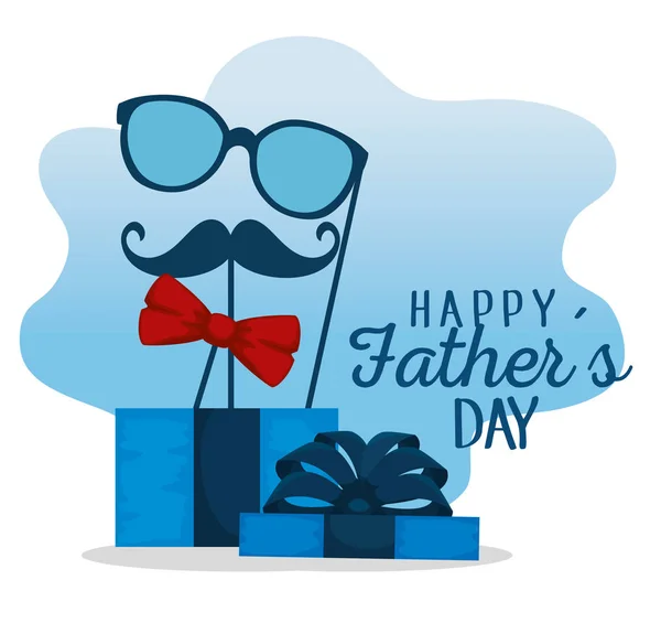 Fathers day celebration with present and glasses — Stock Vector