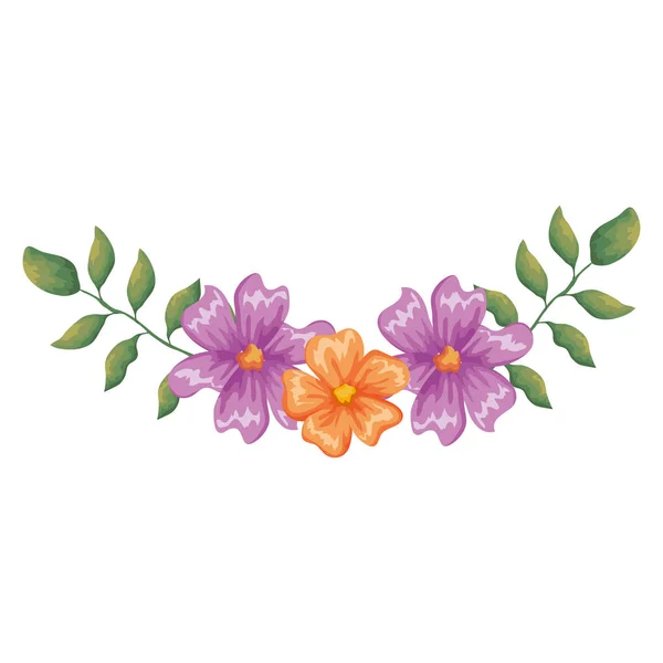 Icône décorative fleur et feuilles — Image vectorielle