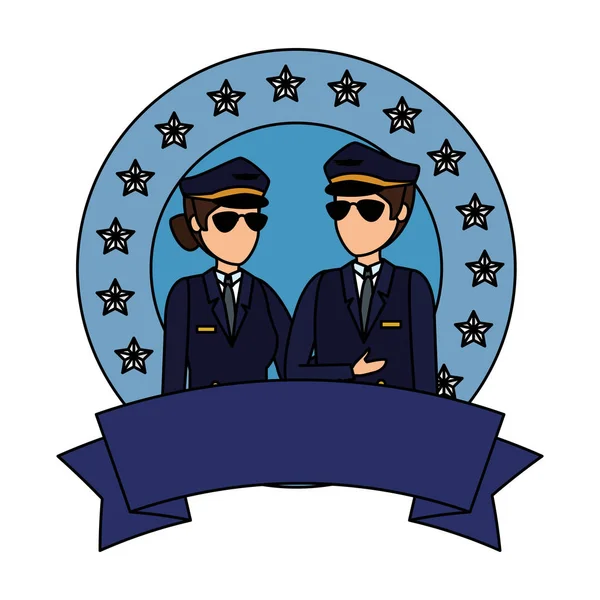 Pilotos de aviación pareja avatares caracteres — Archivo Imágenes Vectoriales