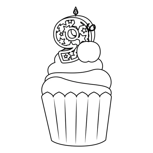 Cupcake sucré avec bougie numéro neuf — Image vectorielle