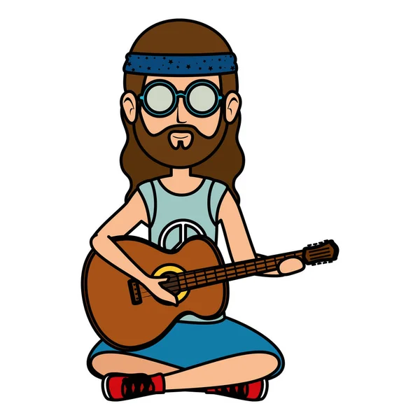 Hippy man playing guitar character — Stock Vector