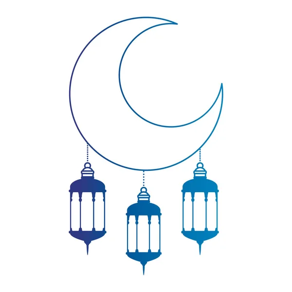 Luna kareem ramadán con lámparas colgando — Archivo Imágenes Vectoriales