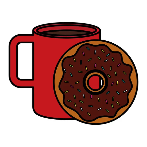 Xícara de café com donuts doces — Vetor de Stock